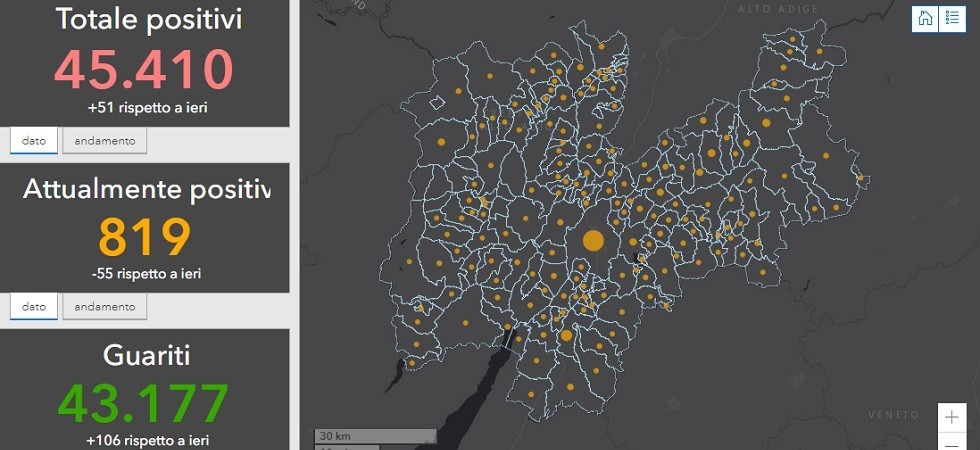 Coronavirus in Trentino, Telve è Covid-free e scende il dato dei casi attivi in provincia